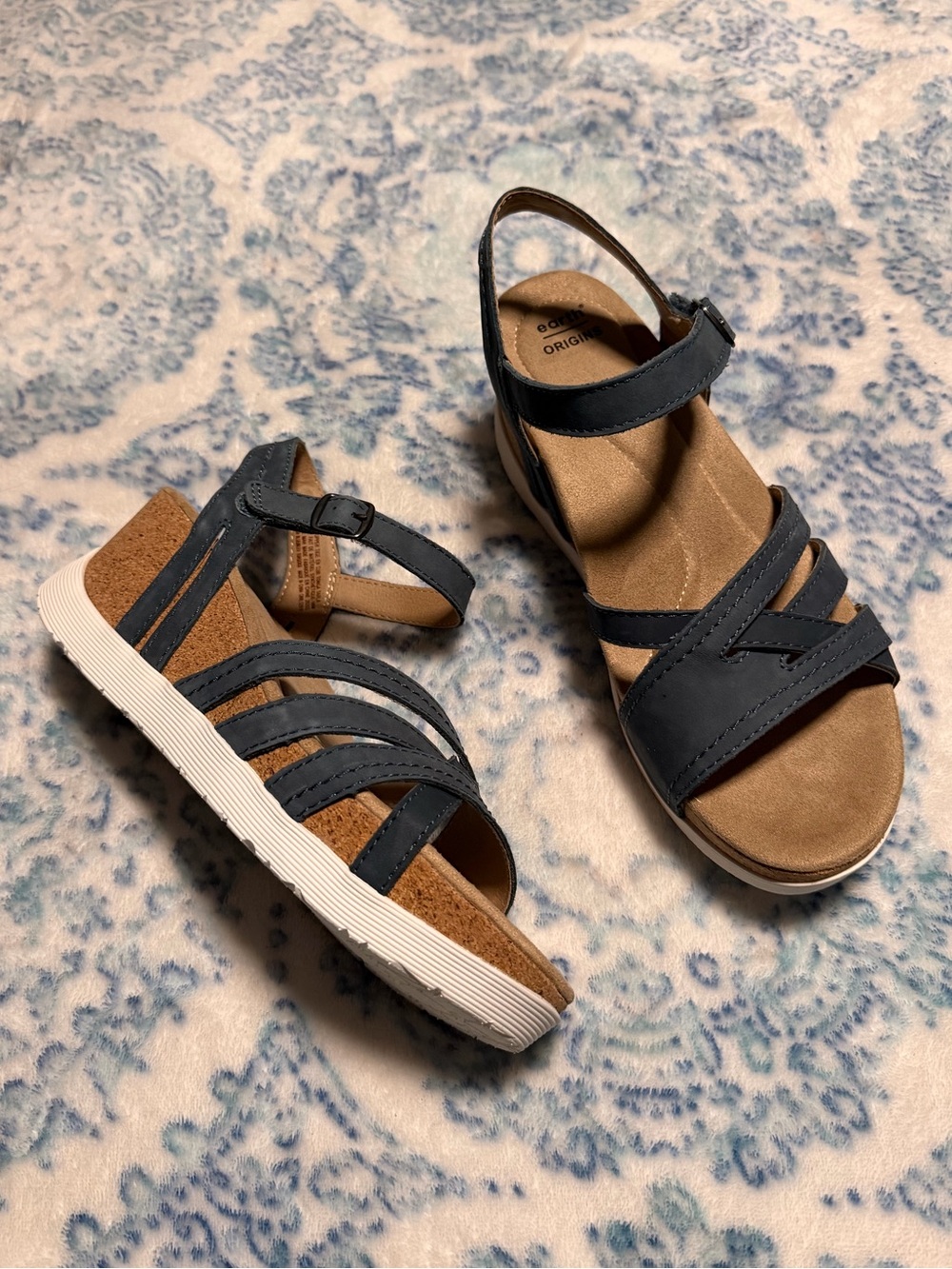 Earth Origins Blue Strappy Wedge Sandals with White Sole
